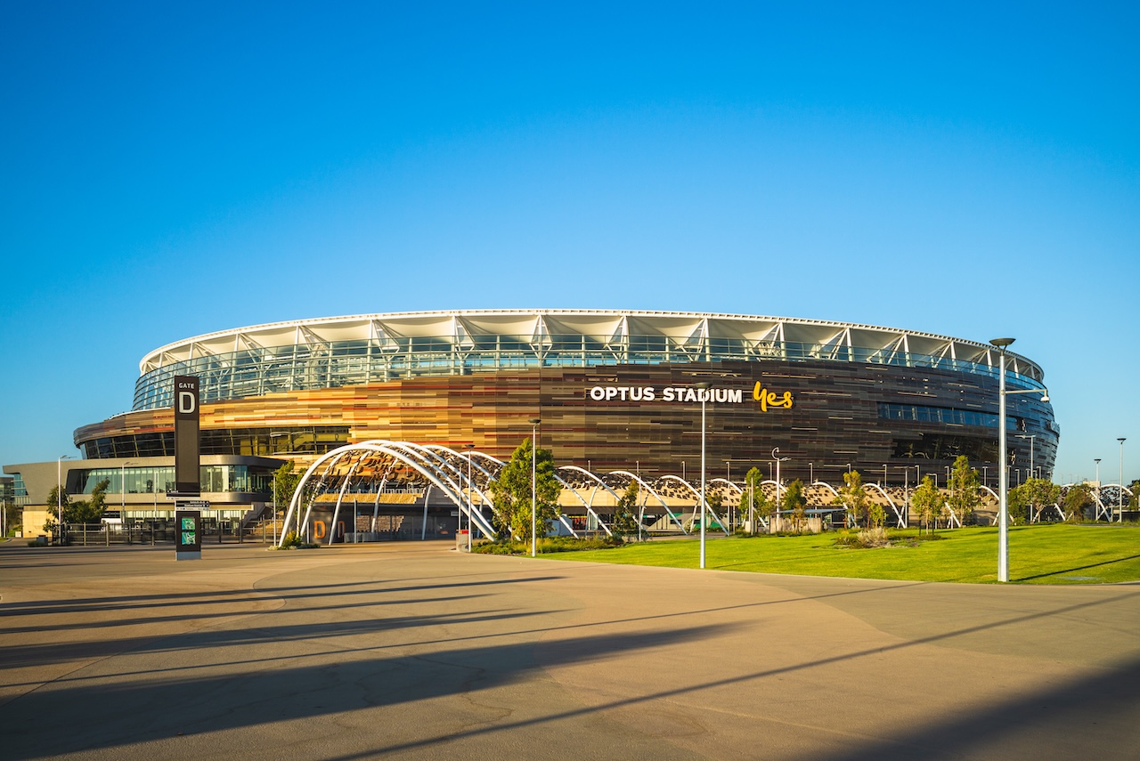Foto dall'esterno di Optus Stadium di Perth